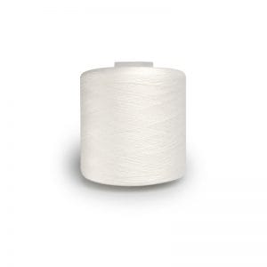 White spool of thread on a white background with a soft shadow