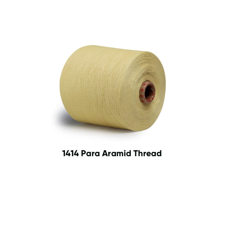 Roll of pale-yellow para-aramid thread on a red-core spool, labeled 1414 Para Aramid Thread (informational)