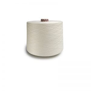 White spool of thread on a stand-alone background, showing the wound yarn texture clearly (spool with small purple-totted cap)