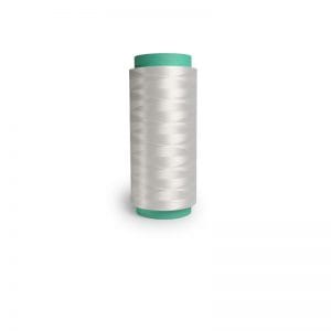 White sewing thread wound around a teal spool, photographed against a white background.