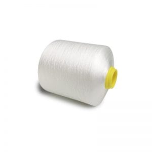 White thread spool with a yellow plastic core