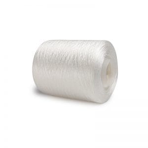 White spool of sewing thread on a plastic core.