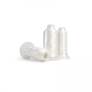 Three rolls of clear plastic wrap on a white background, two upright and one lying flat.